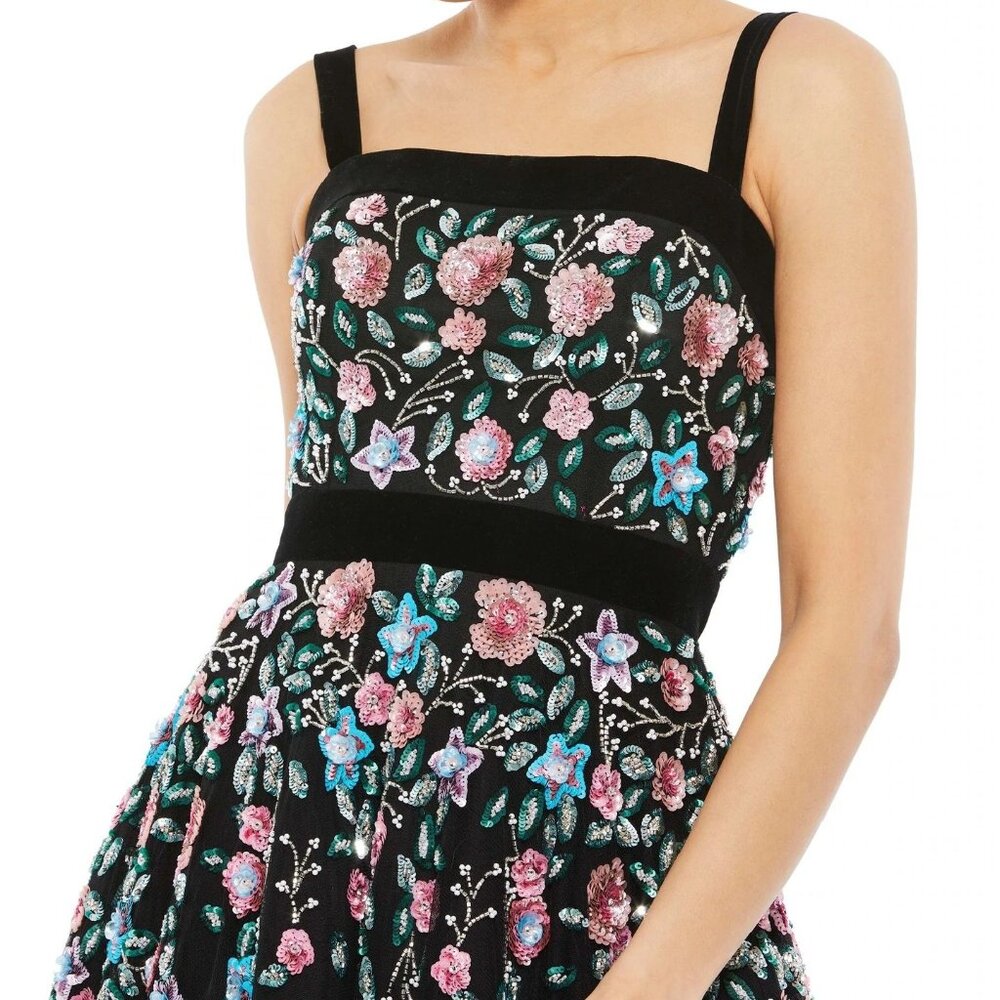 NWT Mac Duggal Sequin‎ Floral Fit & Flare Mini Dress size 2 4984 BLACK MULTI - Picture 2 of 11